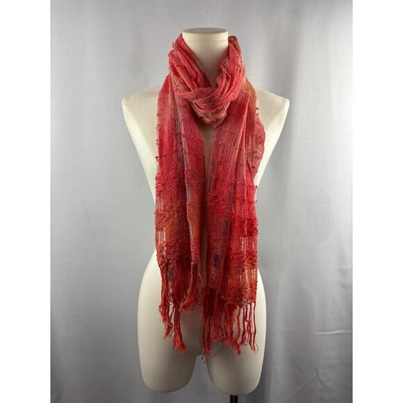 Women’s Orange, Pink, & Salmon Knit & Mesh Scarf - Picture 5 of 6